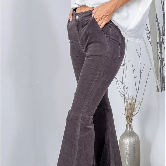 Fashion on Earth Gray Flare Corduroy Pants Women’s Small - Picture 1 of 6
